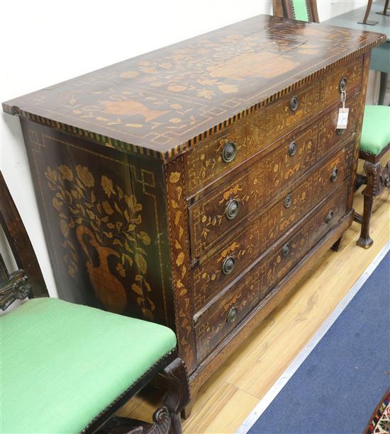 A Dutch marquetry inlaid chest of drawers, W.118cm